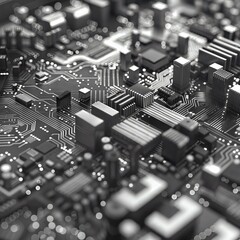Poster - Close-Up of Circuit Board Showing Modern Electronic Components and Microchips in High Detail