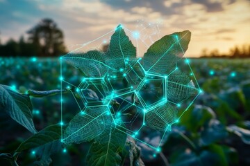 Poster - Science and agriculture. Conceptual illustration for bio lab, agro engineering, science research. Stock photo.