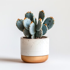 houseplants with branches Saguaro Cactus or cacti in white ceramic pot.fresh indoor plant isolated  background