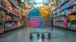 © Miumzlik - Back To School Shopping Trip With A Cart Full Of Colorful Backpacks And Supplies