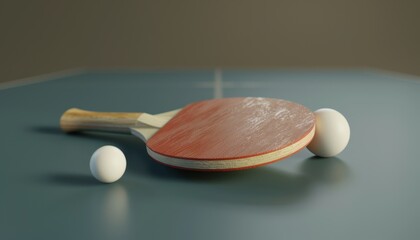 Table Tennis Equipment Resting on a Smooth Surface With Two Balls Nearby