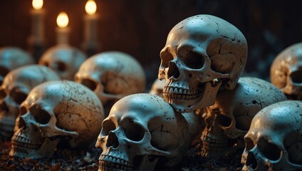  Skulls and bones in a row in halloween day