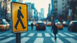 © Art.disini - Pedestrian traffic sign with vehicle background.