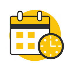 a calendar and clock icon is displayed symbolizing the concept of scheduling and time management.