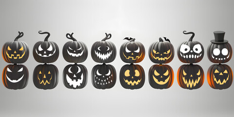 Wall Mural - Scary and funny faces of Halloween pumpkin or ghost . Vector collection.