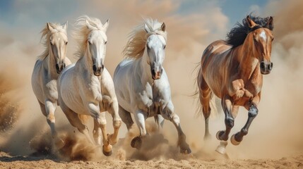 Four Horses Running in Dust