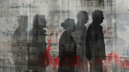 Wall Mural - Silhouettes of People in Front of a Grunge Background