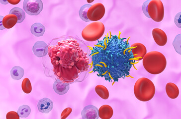 Wall Mural - CAR T cell therapy in Acute Lymphocytic Leukemia (ALL) - closeup view 3d illustration