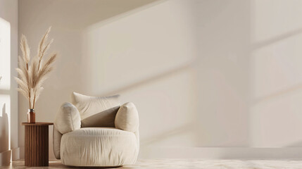 Aufkleber - Contemporary interior decor featuring a cozy armchair bathed in sunlight casting shadows on the wall