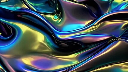 Wall Mural - Background from an abstract texture of liquid bright metal with tints, flowing and twisting metal background, 3d