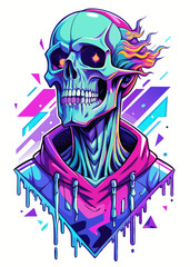 Sticker - glitch t-shirt design with neon colors vector illustration