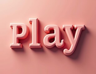 Poster - 3D shimmering text 'play' on a pastel pink background.