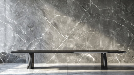 Aufkleber - Sleek interior featuring a black table against a backdrop of a gray marble wall