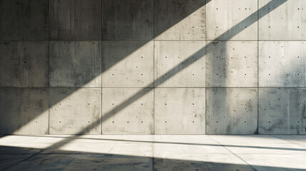 Wall Mural - Sunlight is casting geometric shadows on a concrete wall and floor