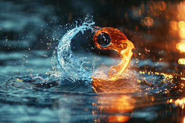 Sticker - Created with generative AI technology image of two natural elements fire and water