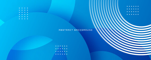 Wall Mural - 3D blue geometric abstract background on bright space with lines effect decoration. Modern banner with stripes style. Graphic design element circles concept for web, flyer, card, or brochure cover