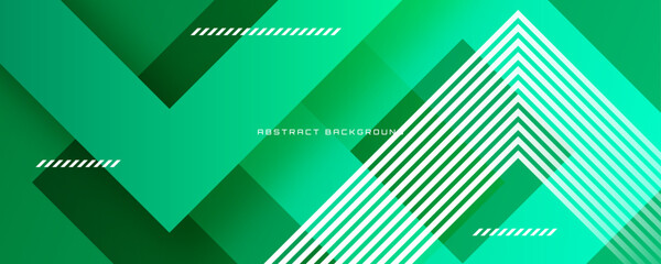 Poster - 3D green geometric abstract background on bright space with lines effect decoration. Modern banner with stripes style. Graphic design element squares concept for web, flyer, card, or brochure cover