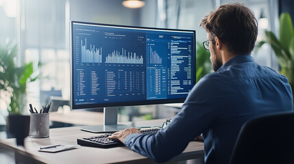 Poster - Highly skilled professional data analyst who specializes in advanced data visualization techniques while working at a modern office