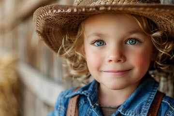 Poster - AI generated image of small cute child working on field or farm