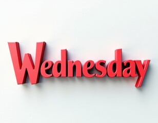 Wall Mural - Bright red 3D text displaying the word 'Wednesday' on a light background.