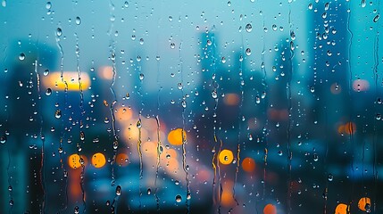 Wall Mural - Rainy Cityscape Through a Window