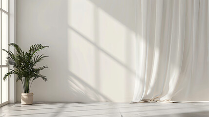 Wall Mural - Sunlight streaming through the window, casting shadows in a bright white room