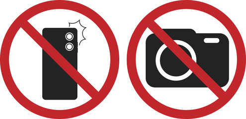 bundle set prohibition sign no camera phone allowed, do not take picture and video with circle camer