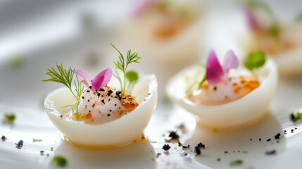 sophisticated and elegant amuse-bouche, food photography, fine dining, salad on a plate