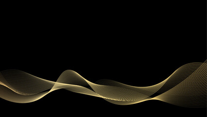 Aufkleber - Abstract luxury blend wave lines flowing smooth gold gradient on black background. Vector illustration
