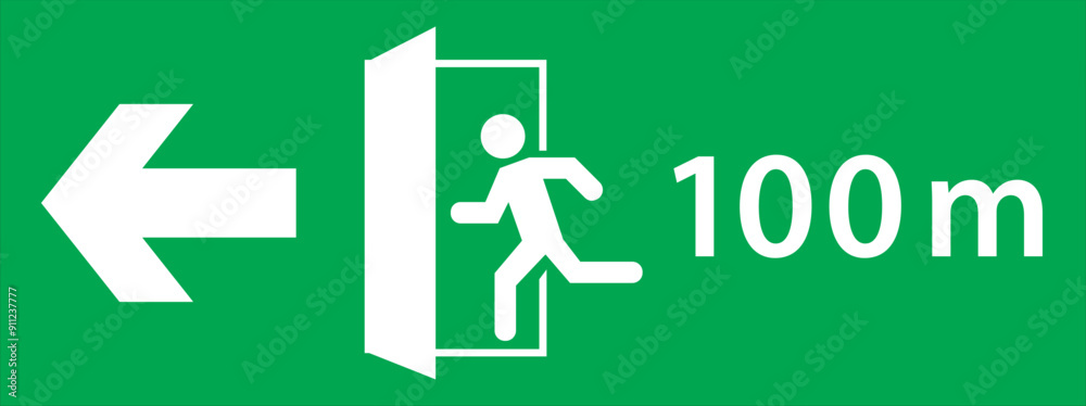 Emergency Run Sign Emergency exit sign, running man icon to door, green color, arrow ...