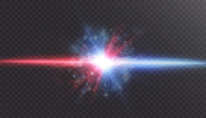 Poster - Light energy explosion effect when colliding with lightning and flashes. Light background. Vector