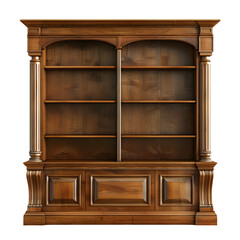 Poster - Vintage wooden bookcase with empty shelves on a transparent checkered background
