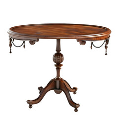 Poster - Classic wooden table with intricate designs and tassels isolated on a transparent backdrop