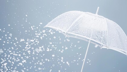 Hail hitting umbrella, protection concept, highspeed photography, dramatic effect, isolated on white background