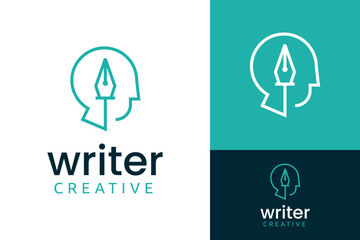 Creative Human Head Writer Write Pen Brain Logo Design Branding Template