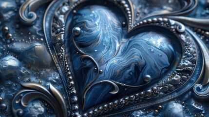 Abstract Heart with Intricate Blue and Silver Design