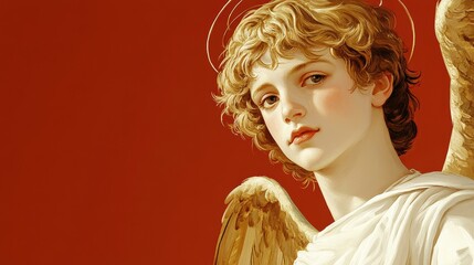 Canvas Print - Artistic Angel with Soft Features and Red Background