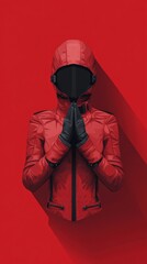 Poster - Minimalist Red Figure with Hooded Jacket and Hands Together