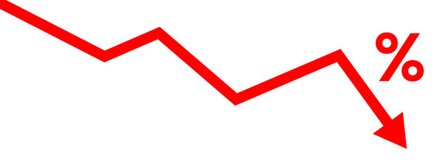 Poster - 	
Down trend crash arrow and business percent financial design template. Economy market crisis recession concept.	
