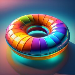 Wall Mural - A 3D illustration of a buoyant and colorful inflatable ring, perfect for a summer vacation at the beach or poolside relaxation.