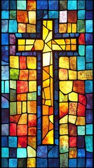 Sticker - Vibrant Stained Glass Cross Design