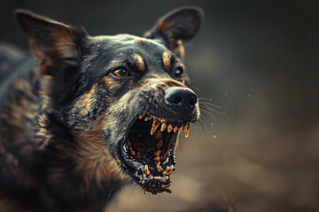 Wall Mural - An aggressive dog growling and attacking, a dangerous dog showing it's teeth