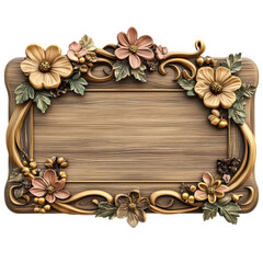 Empty Vintage Wooden Sign With Floral Decoration on Rustic Background