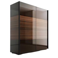 Poster - Stylish wooden wardrobe with mirrored glass doors set against a checkered transparent background