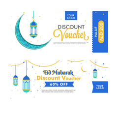 Canvas Print - Creative Gift Voucher or Coupon template set in two different styles, Stylish colorful typography background for Eid Mubarak Festival celebration.