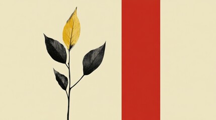 Wall Mural - Artistic Leaf Composition on Minimalist Background