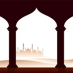 Wall Mural - Eid-al-fitr- Mubarak poster or banner with illustration of mosque scene.