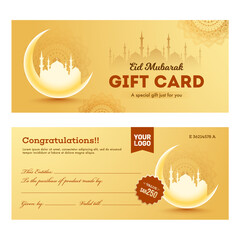 Sticker - Front and back view of gift card for Eid Mubarak festival celebration.