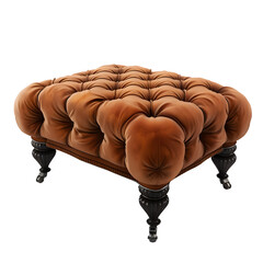 Aufkleber - Elegant wooden-legged brown tufted leather ottoman isolated on a clear background