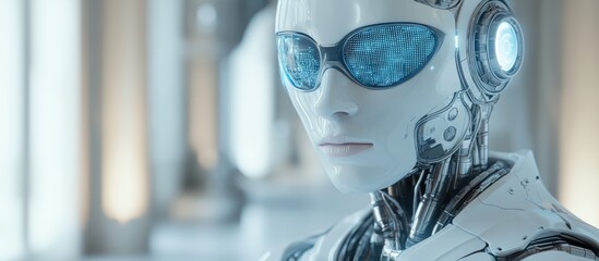 Poster - 3D Rendering of Advanced AI Research Droid and Cyborg Development for Future Living Digital Data Mining and Machine Learning Technology Design for Intelligent Systems